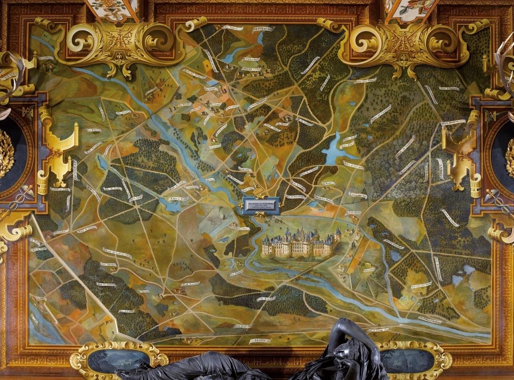 Carte murale du château et de la forêt de Chambord au XVIᵉ siècle. Fontainebleau, château de Fontainebleau, Galerie des Cerfs.