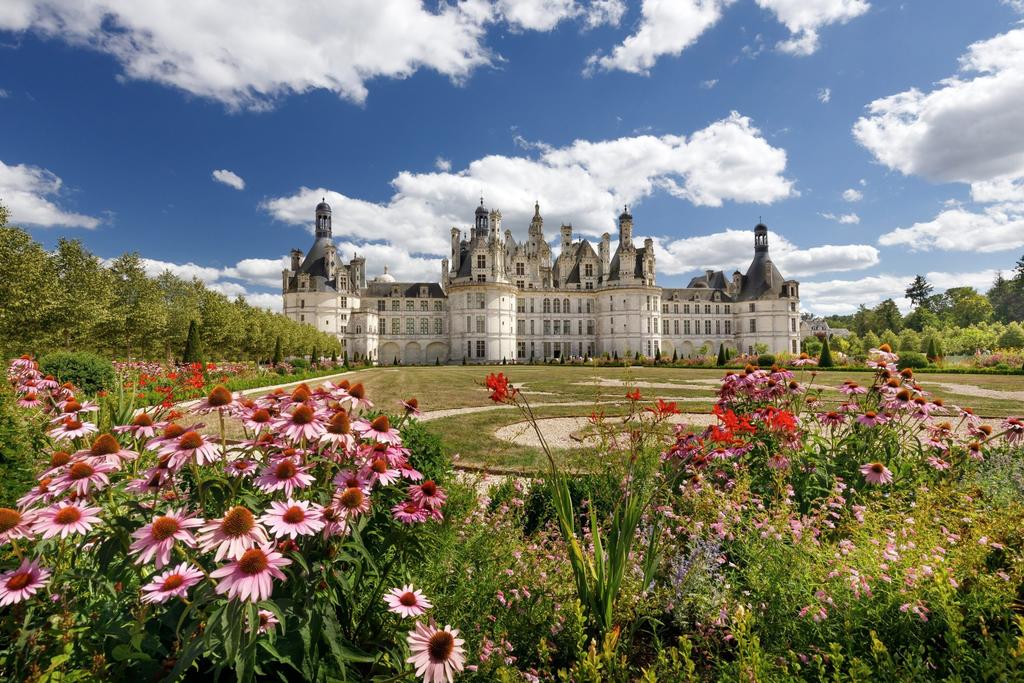 Le château de Chambord bordé de son jardin à la française.
