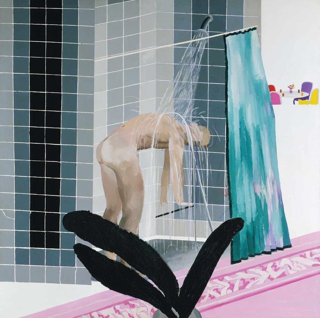 David Hockney, Man in Shower in Beverley Hills [Homme prenant une douche à Beverley Hills], 1964. Acrylique sur toile, 167,3 x 167 cm. Tate, acquis en 1980.