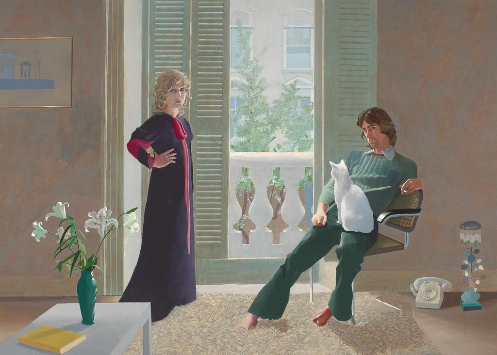 David Hockney, Mr. and Mrs. Clark and Percy [M. et Mme Clark et Percy], 1970-1971. Acrylique sur toile, 213,4 x 304,8 cm. Tate, don des Amis de la Tate Gallery 1971.