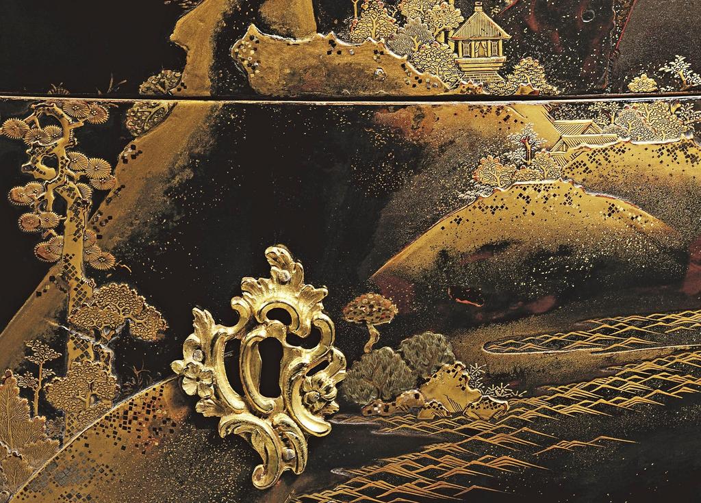 Attribuée à Pierre Macret, détail d’une commode à panneaux de laque du Japon, vers 1750. Collection privée.