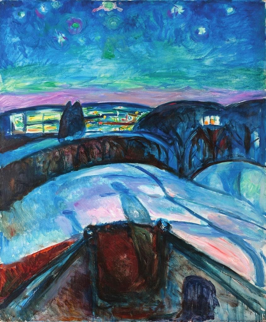 Edvard Munch, Nuit étoilée, 1922-1924. Huile sur toile, 120,5 x 100,5 cm. Oslo, Munchmuseet. 