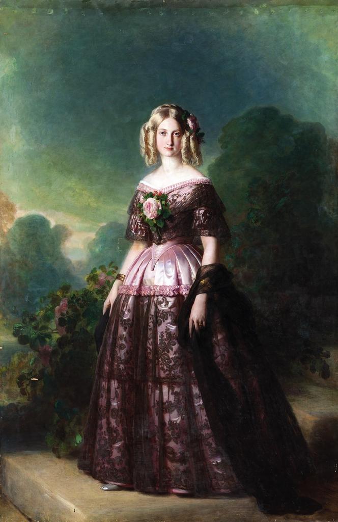 Franz Xaver Winterhalter, Portrait de Marie‑Caroline de Bourbon-Siciles, duchesse d’Aumale, 1844, en cours de restauration. Huile sur toile, 218 x 142 cm. Chantilly, château de Chantilly, dépôt du musée national du château de Versailles et des Trianons, inv. C383677.