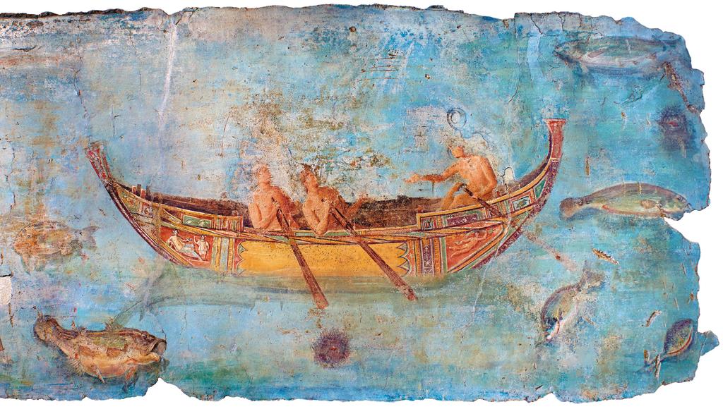 Fresque romaine figurant un bateau décoré pour une fête. Rome, Musée national romain. 