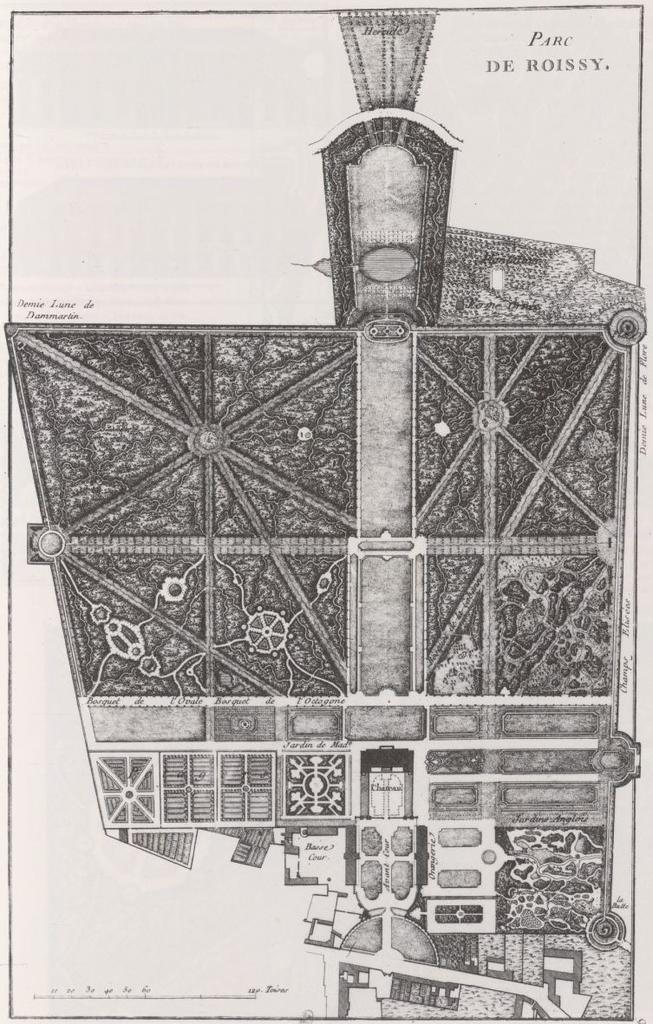Georges-Louis Le Rouge, Parc du château de Roissy dans Jardins anglo-chinois, cahier III, pl. 12, 1775-1789. Gravure. Bibliothèque nationale de France.