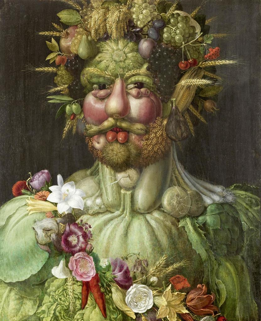Giuseppe Arcimboldo (1526-1593), Portrait de Rodolphe II en Vertumne, vers 1591. Huile sur bois, 68 x 56 cm. Skokloster, Skoklosters slott – Statens historiska museer.