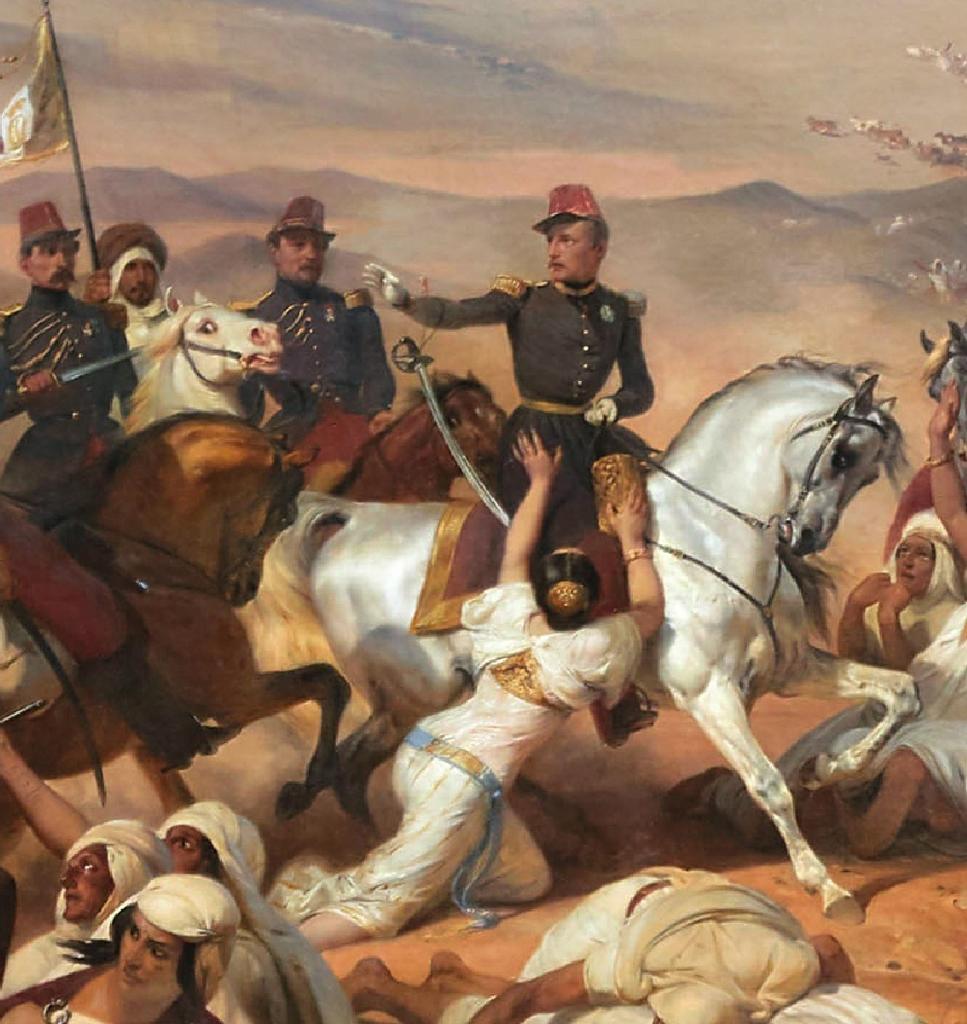 Horace Vernet (1789-1863), La Prise de la smalah d’Abd el‑Kader par le duc d’Aumale le 16 mai 1843 (détail), 1843-1845. Huile sur toile, 489 x 2170 cm. Versailles, musée national du château de Versailles et des Trianons, inv. MV2027.