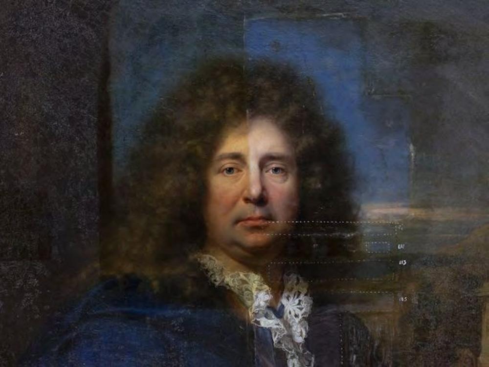 Hyacinthe Rigaud, Portrait de Martin Van den Bogaert (1637-1694), dit Desjardins (détail du tableau en cours de restauration), 1683. Huile sur toile, 139 x 104 cm. Versailles, musée national des châteaux de Versailles et de Trianon.