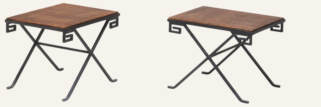 Jean-Michel Frank (1895-1941), tabourets d'inspiration grecque, Buenos Aires, Argentine. Modèle créé vers 1935. Fer noirci, cannage, 39 x 50 x 38 cm. Vente Paris, Piasa, 26 mars 2025. Estimé : 25 000/35 000 € Adjugé : 95 200 € (frais inclus).