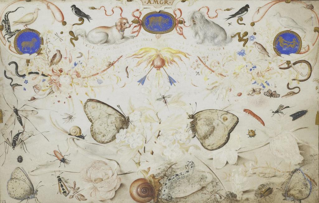 Joris Hoefnagel (1542-1600), Le Printemps, de la série des Quatre Saisons et Quatre Âges de l’homme, 1589. Aquarelle, gouache et or sur vélin, 12,5 x 18,5 cm. Paris, musée du Louvre, département des Arts graphiques. 