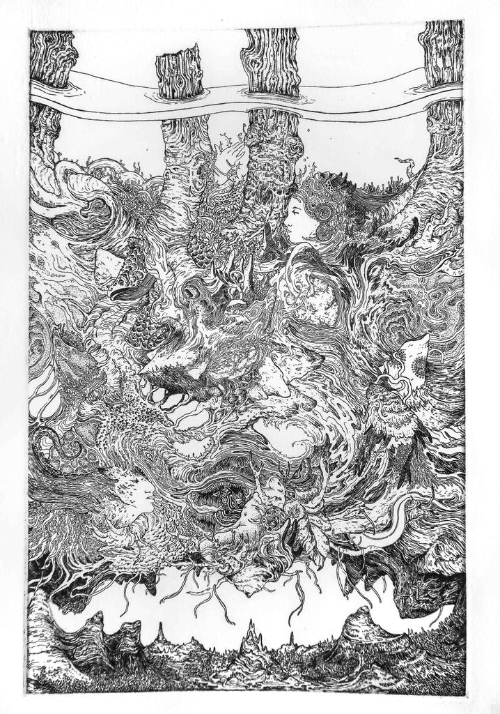 Souscription 2025 : Kim Coz, Sous les brise-lames, 2025, eau-forte sur cuivre, 30 x 20 cm (matrice), impression Mila Gomez, Ateliers Moret, 70 ex. 