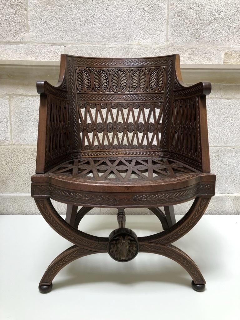 Georges Jacob (1739-1814), fauteuil de la laiterie de Marie-Antoinette à Rambouillet, d’après les dessins d’Hubert Robert (1733-1808), 1787. Acajou, 96,5 x 64 x 71,1 cm.