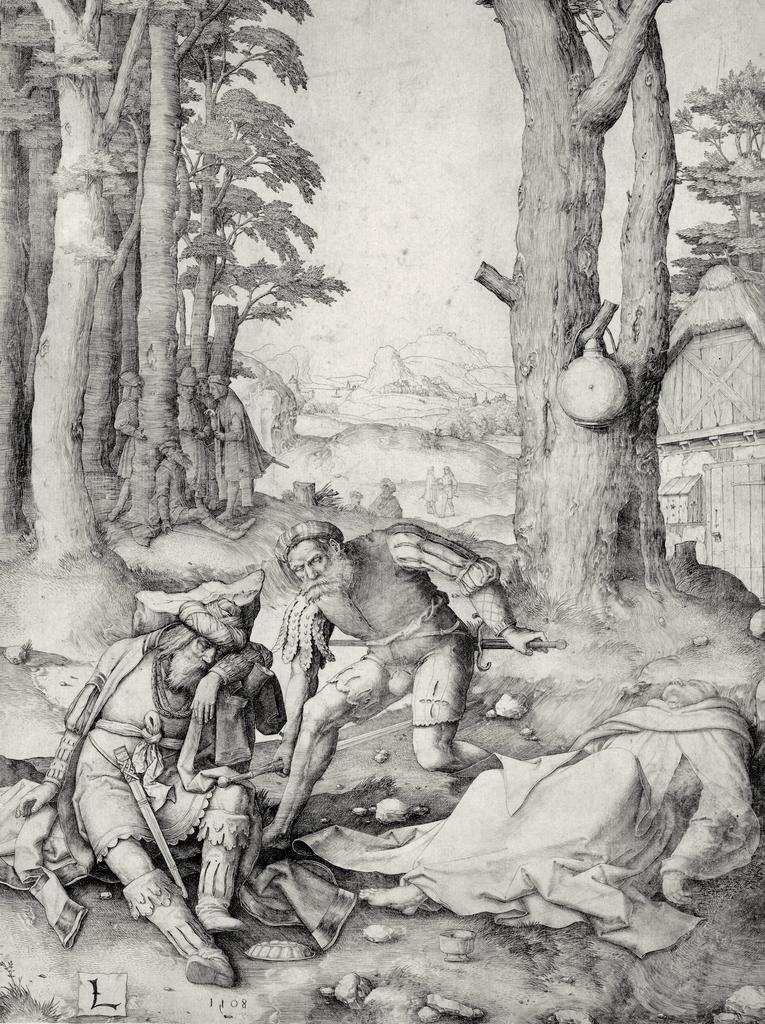 Lucas de Leyde (1494-1533), Mahomet et le moine Sergius, 1508, burin, 28,8 x 21,4 cm (matrice), collection particulière.