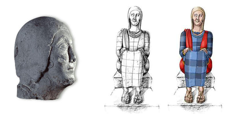 Sculpture de tête féminine gauloise découverte à Entremont et proposition de restitutionde l’œuvre. Aix-en-Provence, musée Granet. 