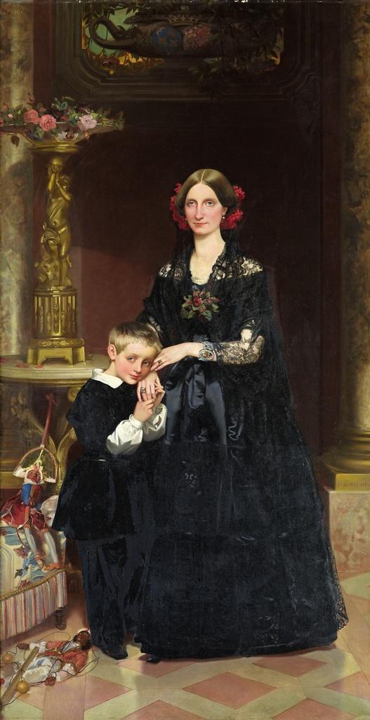 Victor Louis Mottez, Marie‑Caroline de Bourbon‑Siciles, duchesse d’Aumale à Claremont, 1851. Huile sur toile, 233 x 119 cm. Chantilly, château de Chantilly, inv. PE 778.