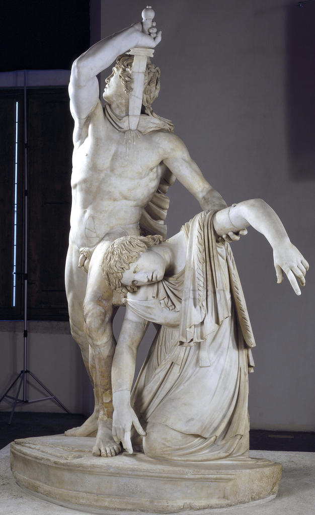 Galate se tuant sur le corps de sa femme. Copie d’après un original grec en bronze de 200‑210 avant notre ère appartenant à l’ex‑voto d’Attale Ier à Pergame. Rome, Musée national romain.