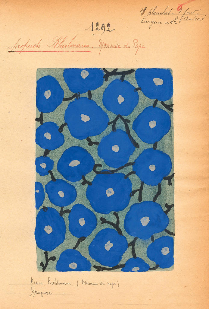 Jacques-Émile Ruhlmann pour la Société anonyme des anciens établissements Desfossé & Karth, projet de papier peint Monnaie du pape, 1914-17. Papier, gouache.