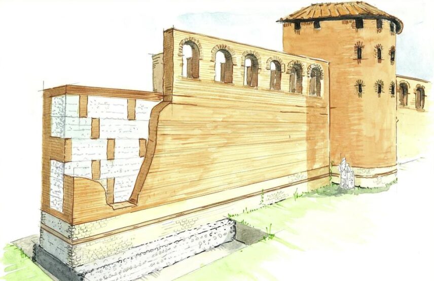 Évocation du rempart ceinturant la ville romaine.