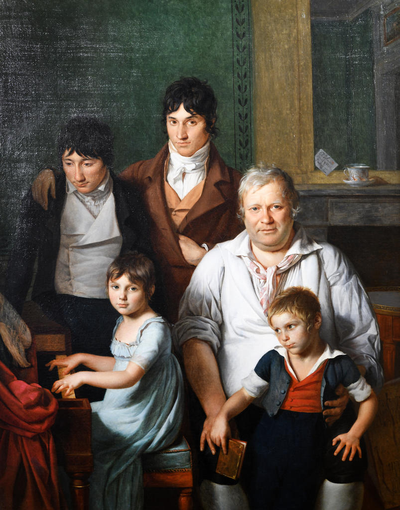 Anonyme, Portrait d’un père de famille avec ses enfants, vers 1805. Huile sur toile, 160 x 127 cm. Le Mans, musée de Tessé, legs de Mr de Saint-Albin (1880).