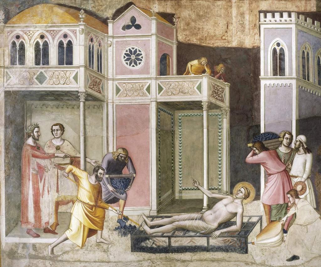 Bernardo Daddi, Le Martyre de saint Laurent, vers 1320-1325. Fresque. Florence, basilique Santa Croce, chapelle Pulci-Berardi. 