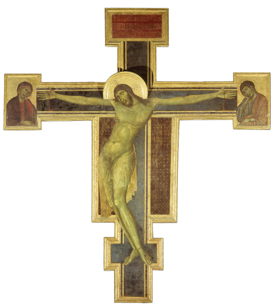 Cenni di Pepo, dit Cimabue, Crucifix de Santa Croce (avant l’inondation de 1966 qui l’a défiguré), vers 1280-85. Tempera et or sur bois, 433 x 390 cm. Florence, Opera di Santa Croce.