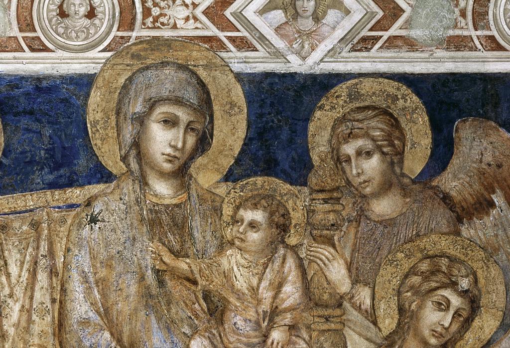 Cenni di Pepo, dit Cimabue, Madone à l’Enfant avec saint François et quatre anges (détail), fin des années 1280 (?). Fresque. Assise, église inférieure de la basilique San Francesco.