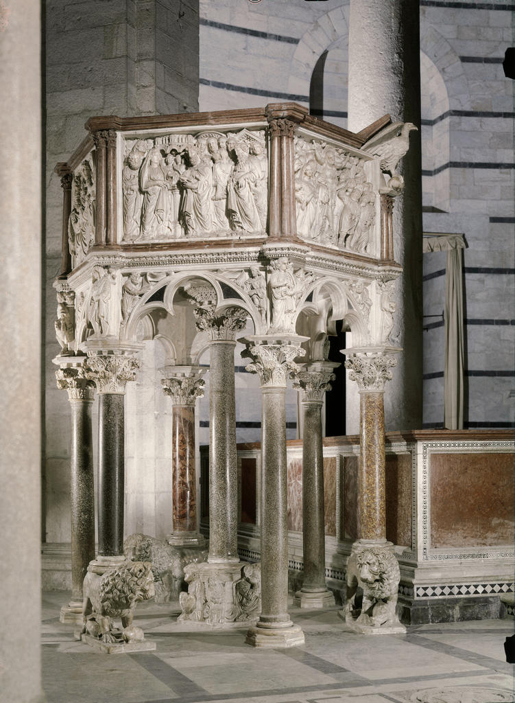 Nicola Pisano, chaire, entre 1255 et 1260. Marbre, H. 460 cm. Pise, baptistère.