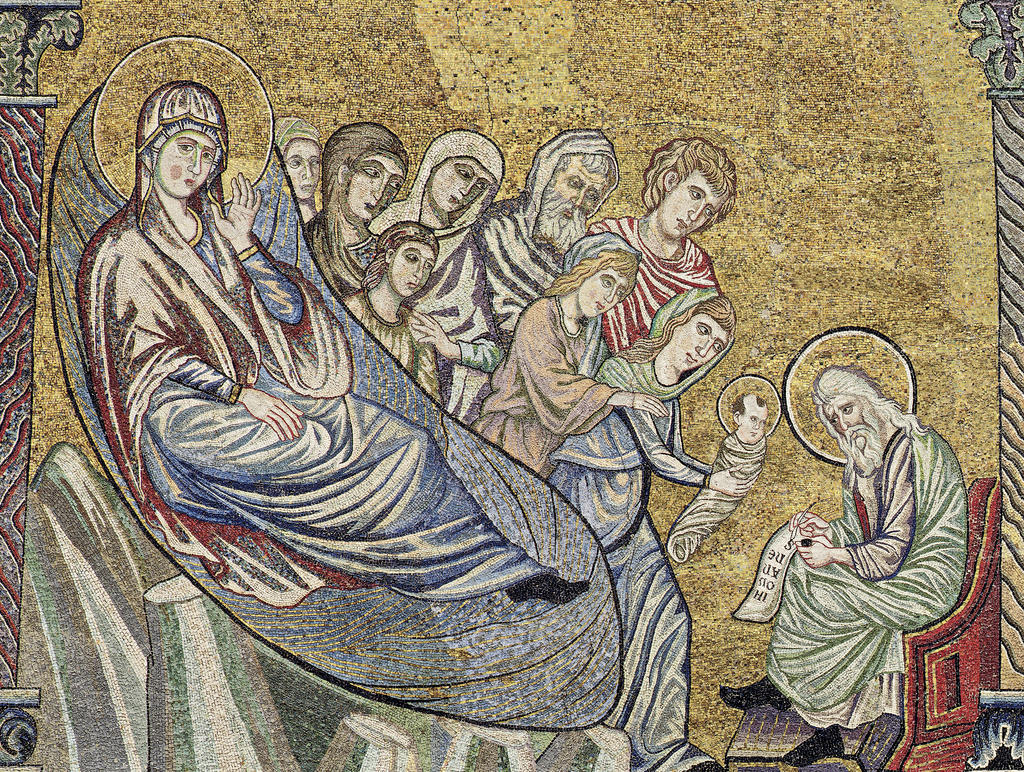 Cenni di Pepo, dit Cimabue, La Naissance de saint Jean-Baptiste et l’Imposition du nom, milieu des années 1280. Mosaïque. Florence, baptistère San Giovanni.