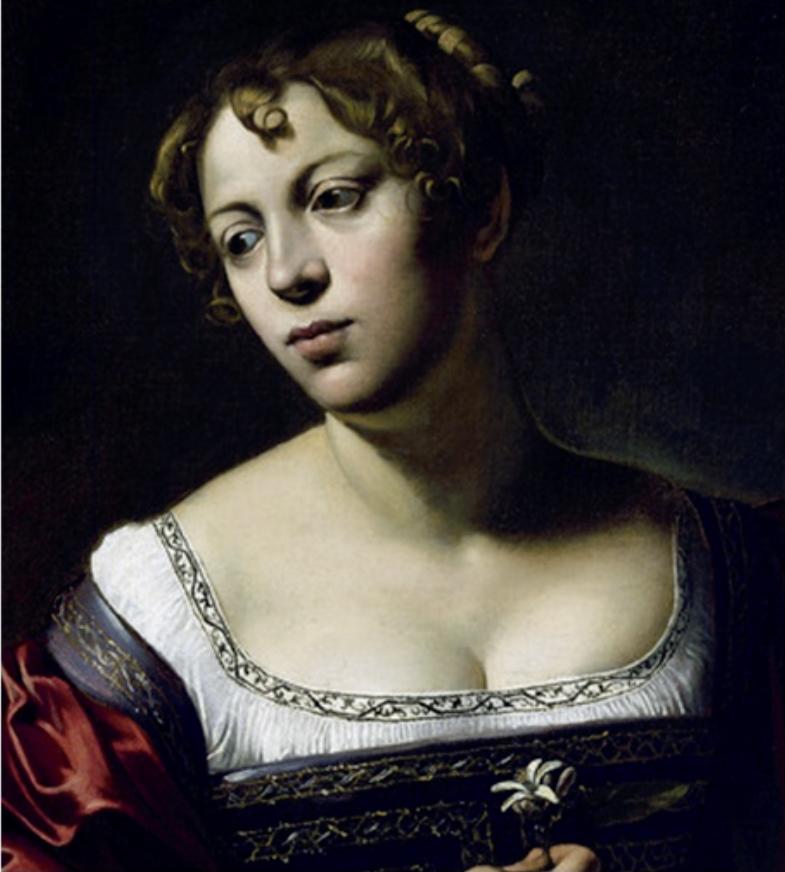 Visage de Madeleine dans La Conversion de Marie Madeleine, vers 1598. Huile et tempera sur toile, 100 x 134,5 cm. Detroit Institute of Arts.