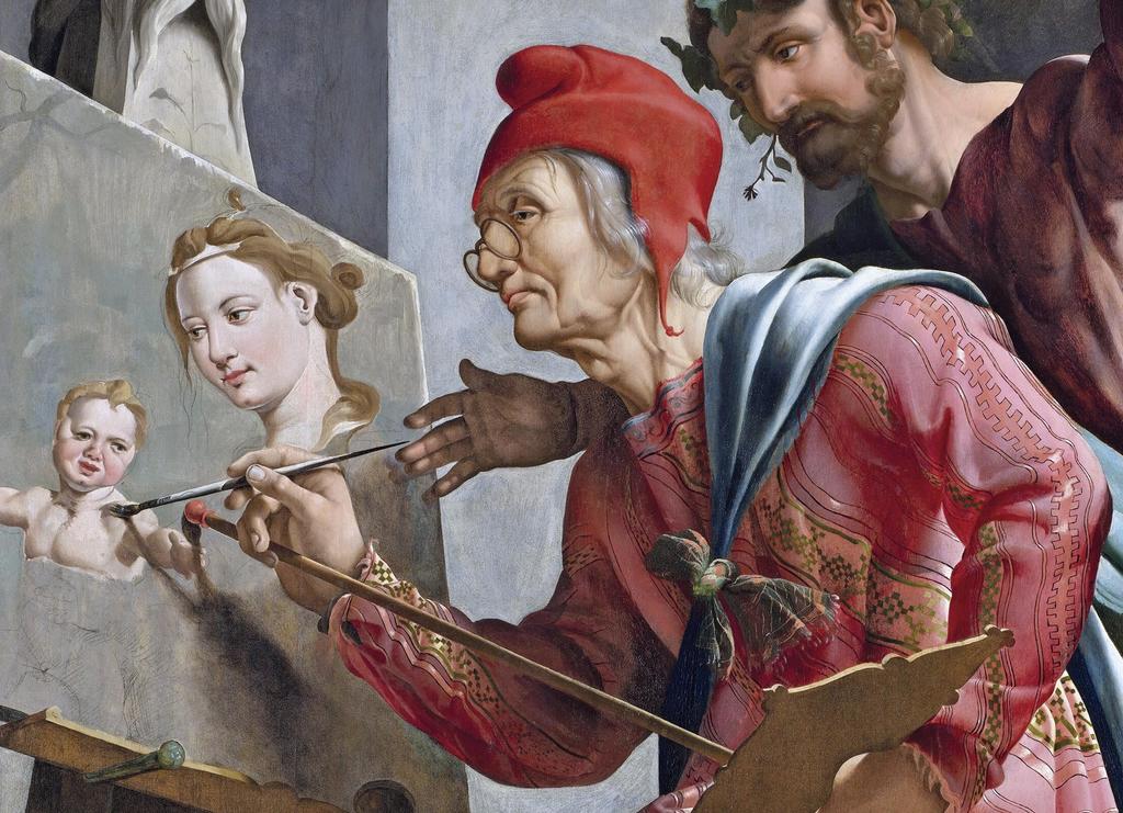 Maarten van Heemskerck, Saint Luc peignant la Vierge (détail), 1532. Panneau droit. Huile sur bois, 168,3 x 109,6 cm. Haarlem, Frans Hals Museum.