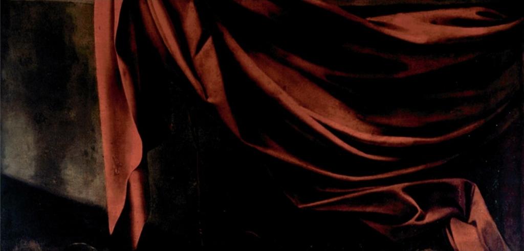 Détail de la draperie dans la Madone au Rosaire, 1607-1610. Huile sur toile, 369 x 245 cm. Vienne, Kunsthistorisches Museum.