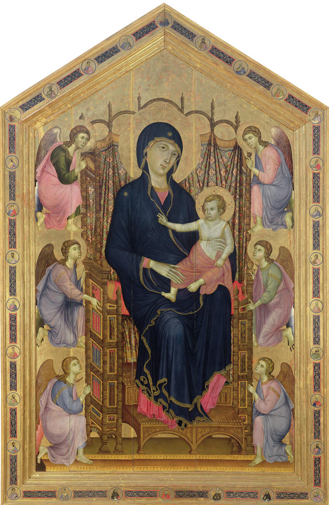 Duccio di Buoninsegna, La Viergeà l’Enfant ou Maestà dei Laudesi, dite aussi Madone Rucellai, 1285. Tempera et or sur bois, 450 x 290 cm. Florence, galerie des Offices.