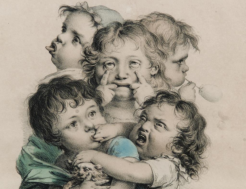 François-Séraphin Delpech (1778-1825), d’après Louis-Léopold Boilly (1761-1845), L’enfance (détail), 1823-1828. Lithographie, 37,9  x 27,4 cm. La Rochelle, musée des Beaux-Arts.