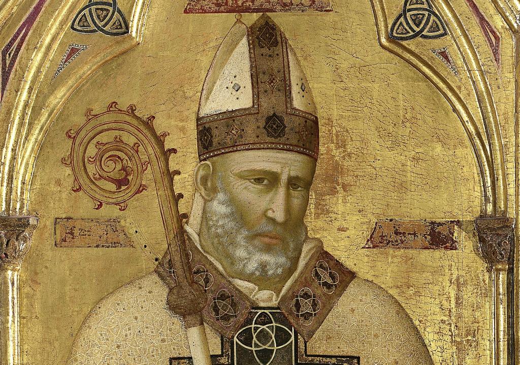 Giotto di Bondone, Polyptyque de Badia (détail), vers 1295. Détail. Tempera et or sur bois, 91 x 334 cm. Florence, galerie des Offices.