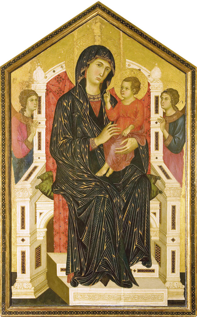 Maestro di Badia a Isola, La Vierge à l’Enfant, dite aussi Madone de Badia a Isola, entre 1285 et 1315 environ. Tempera et or sur bois, 204 x 125 cm. Colle di Val d’Elsa, Museo San Pietro.