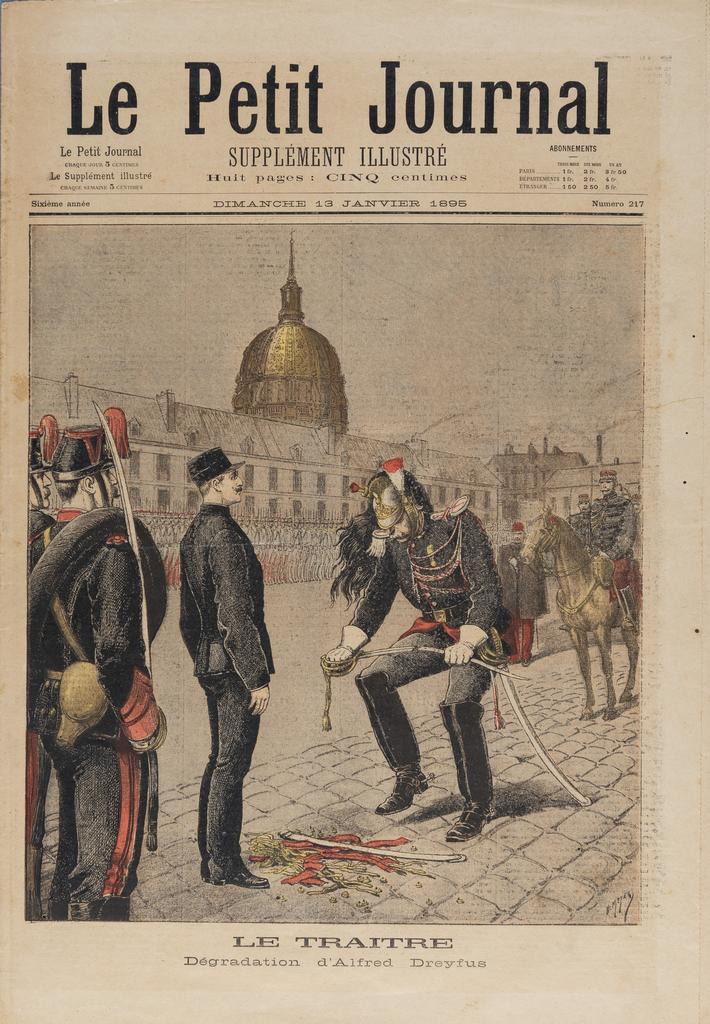 Henri Meyer (dessin), « Le Traître. Dégradation d’Alfred Dreyfus », Le Petit Journal, supplément illustré, 13 janvier 1895, impression couleur sur papier, 27,5 x 32,7 cm. 