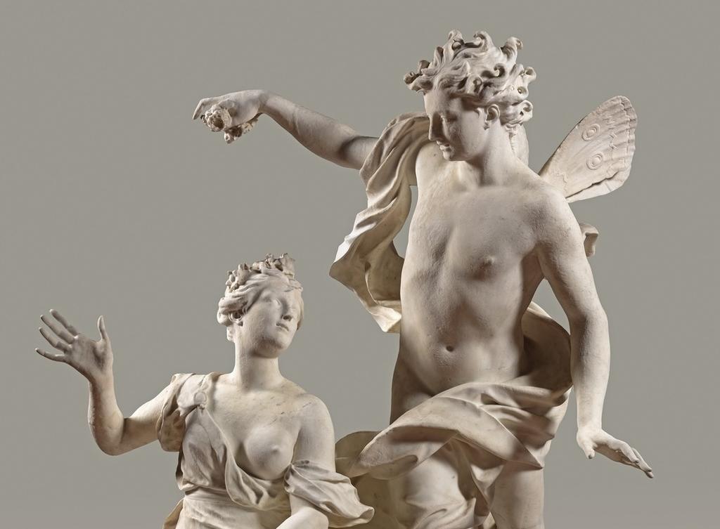 Philippe Bertrand (1664-1724), René Frémin (1672-1744) et Jacques Bousseau (1681-1740), Zéphyr et Flore (détail), 1713-1726. Groupe, marbre, 213 x 150 x 126 cm (terrasse rapportée : 8 x 150 x 140 cm). Gravé sur la plinthe de la terrasse : ZEPHIRE ET FLORE. Versailles, musée national des châteaux de Versailles et de Trianon.