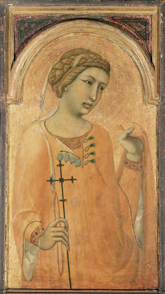 Pietro Lorenzetti, fragment du polyptyque de Monticchiello : Sainte Agathe, vers 1315. Tempera et or sur bois, 64,9 x 33,3 cm. Le Mans, musée de Tessé.