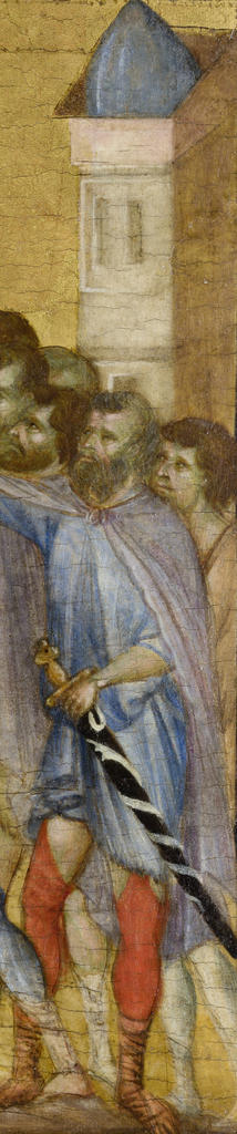 Détail d’élément d’architecture figurant à droite de La Dérision du Christ et confirmant que La Dérision du Christ et La Flagellation devaient être disposés l’un à côté de l’autre au sein du polyptyque.