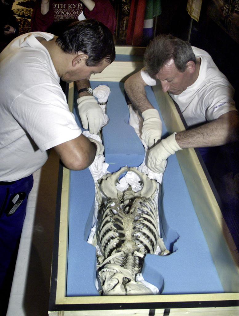 Squelette de Saartjie Baartman (surnommée la Vénus hottentote) préparé pour sa restitution à l’Afrique du Sud en 2002. 