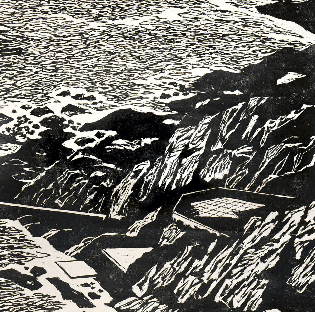 Yu Jen-chih, Crépuscule, paysage du littoral VIII (détail), 2018, gravure sur bois, 8 ex., 720 x 122 cm. 