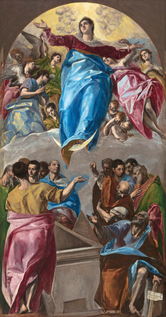 Greco, L’Assomption de la Vierge, 1577-79. Huile sur toile, 403,2 x 211,8 cm (à droite en bas, en grec : « Domenikos Theotokopoulos, crétois /le montra en 1577 »). Chicago, The Art Institute ofChicago (don de Nancy Atwood Sprague).