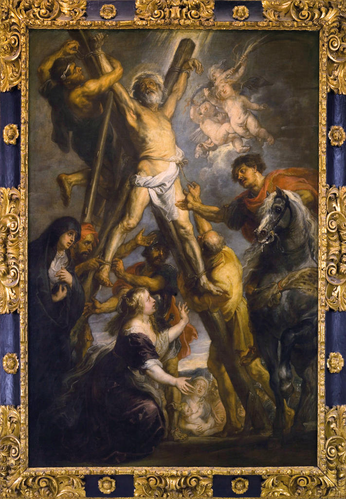 Pierre Paul Rubens, Le Martyre de saint André, 1636‑39. Huile sur toile, 306 x 216 cm (cadre original dû aux ébénistes Abraham Lers et Julien Beymar).