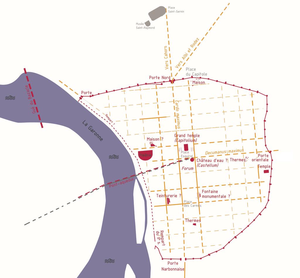 Plan de Tolosa à l’époque impériale romaine (Ier-IVe siècle). 