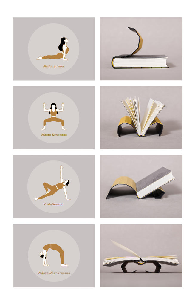 Rapprochement entre des mouvements de yoga et la souplesse de la reliure pixel. 