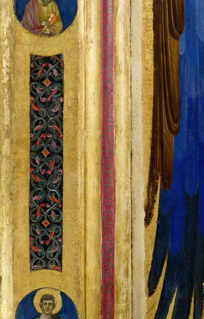 Cenni di Pepo, dit Cimabue, La Maestà, vers 1280‑85. Détail de l’inscription courant sur le cadre. Paris, musée du Louvre.