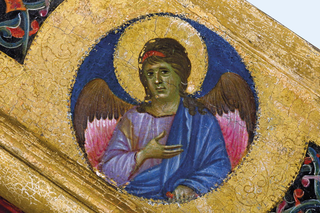 Cenni di Pepo, dit Cimabue, La Maestà, vers 1280‑85. Détail d'un médaillon. Paris, musée du Louvre. 