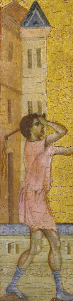 Détail d’élément d’architecture figurant à gauche de La Flagellation et confirmant que La Dérision du Christ et La Flagellation devaient être disposés l’un à côté de l’autre au sein du polyptyque. 