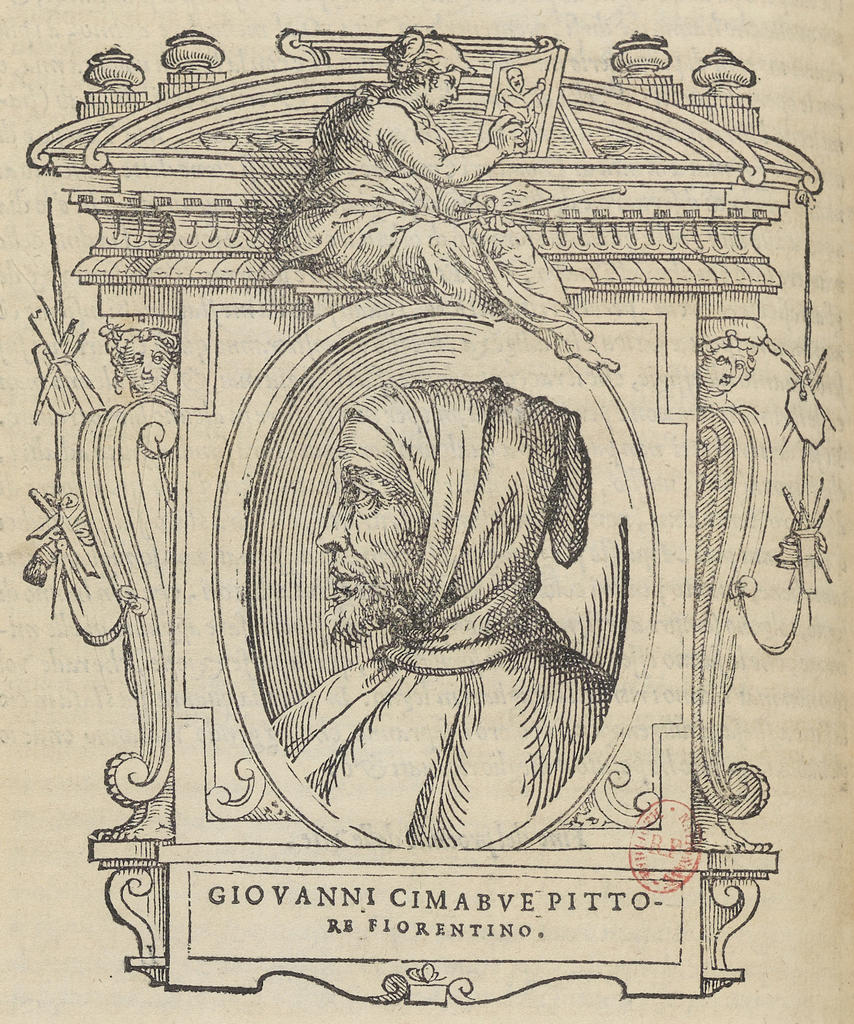 Portrait de Cimabue extrait de l’ouvrage Le Vite de’ piu eccellenti pittori, scultori, et architettori. I. Prima e Seconda Parte de G. Vasari, Florence, Giunti, 1568. Paris, Bibliothèque nationale de France. 