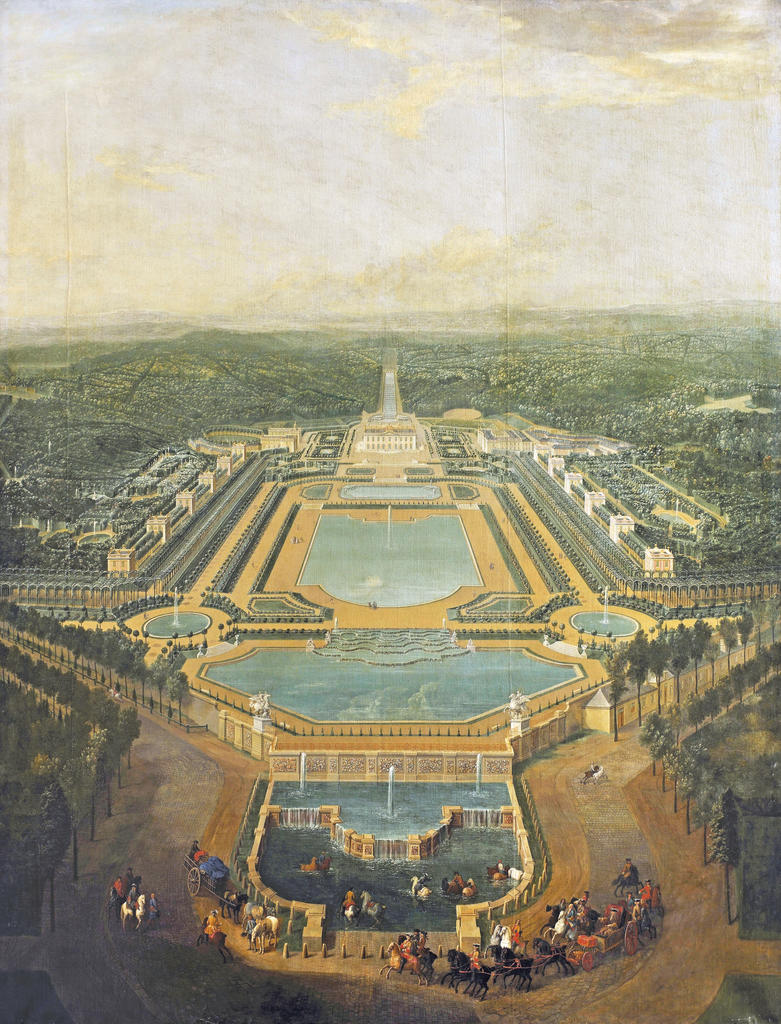 Vue générale du château, des pavillons et des jardins de Marly, par Pierre-Denis Martin, vers 1724. Musée national des châteaux de Versailles et de Trianon, MV 762.